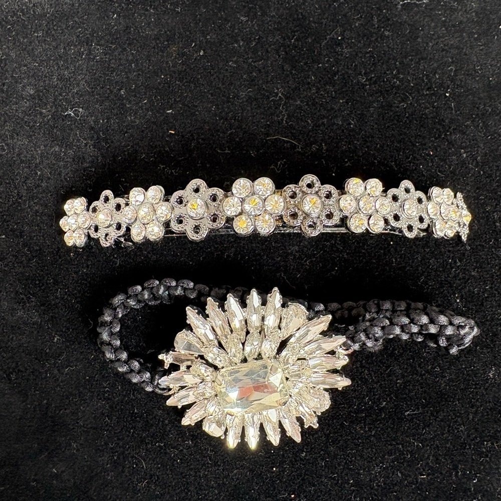 Elegant Bling Silver and Black Crystal Barrette and Hair Elastic